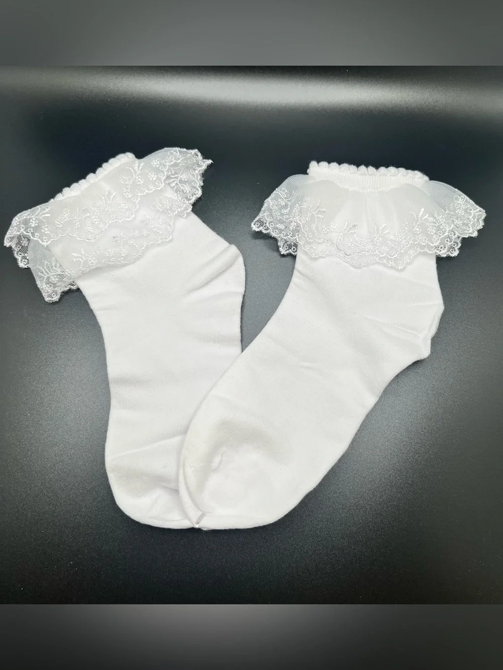 White Lace Ruffle Ankle Socks - Women